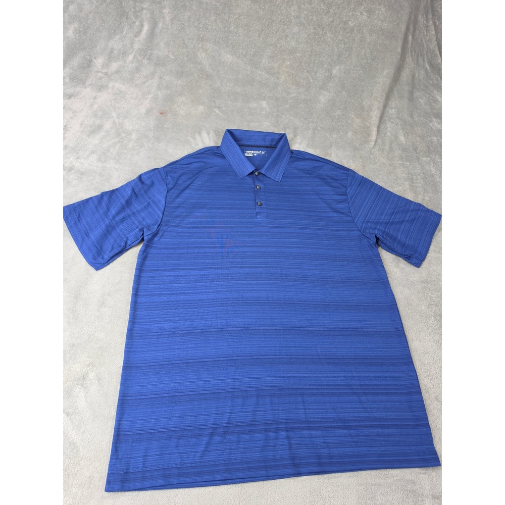 Nike Golf Mens Blue Dri-FIT Space Dye Polo Shirt Large CLARCOR Logo Short Sleeve